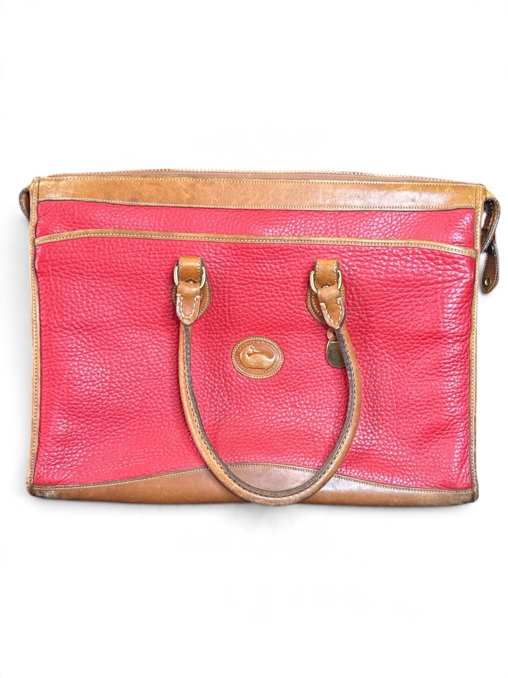 Dooney & Bourke Red Pebbled Leather Briefcase with Brown Trim